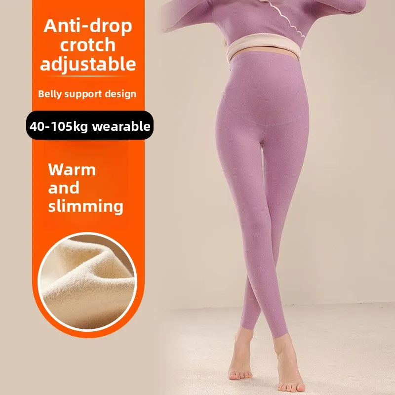Pantalones térmicos de maternidad, ropa interior de invierno con forro polar, cintura ajustable, respetuosa con el vientre, pantalones para dormir para el embarazo. - imagen 4
