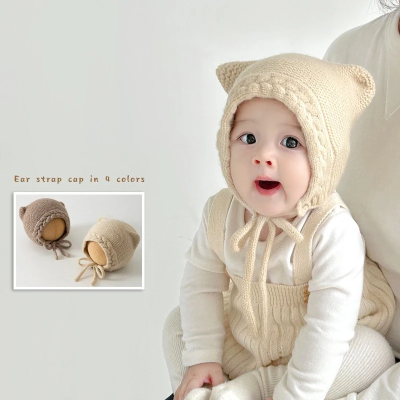 Gorro de punto con orejas de animales para bebé, gorro de invierno con orejeras para bebé, gorro de punto cálido para niños y niñas, gorro para recién nacido con temática de animales bonitos
