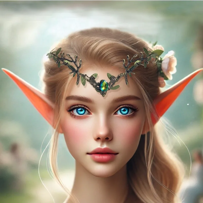Corona de elfo con hojas y flores – Diadema para niñas