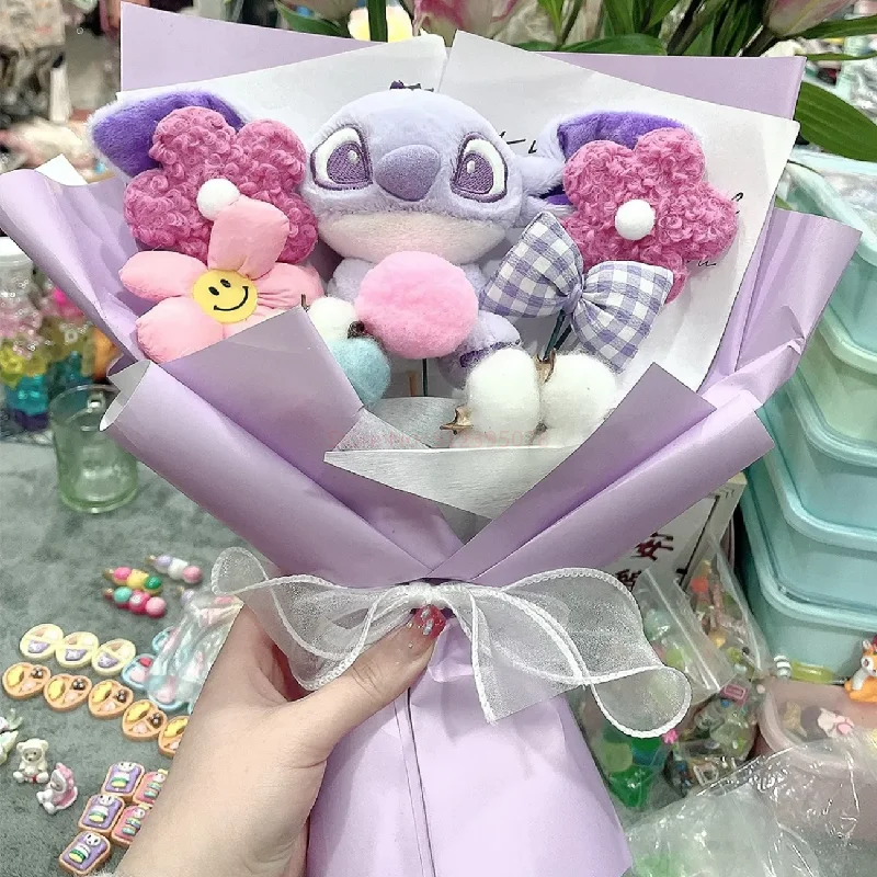 Disney Anime Stitch Stellalou Plush ramo Doll Toy Kawaii Cartoon Creative Gift Box, Día de San Valentín, cumpleaños, regalos de Graduación - imagen 5