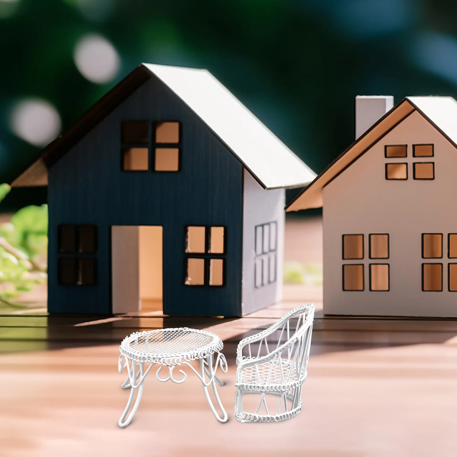 1 Juego de Mini mesa y silla exquisita para decoración de paisaje de jardín en miniatura, bonitos muebles de hierro para casa de muñecas, cocina y dormitorio - imagen 4