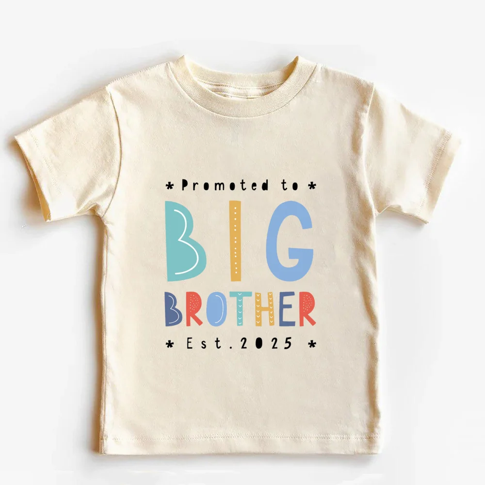 Camiseta con estampado promocionado a Big Brother Est 2025, camiseta para niños con anuncio de embarazo, camiseta para niños, traje Retro de manga corta de verano para niños - imagen 5