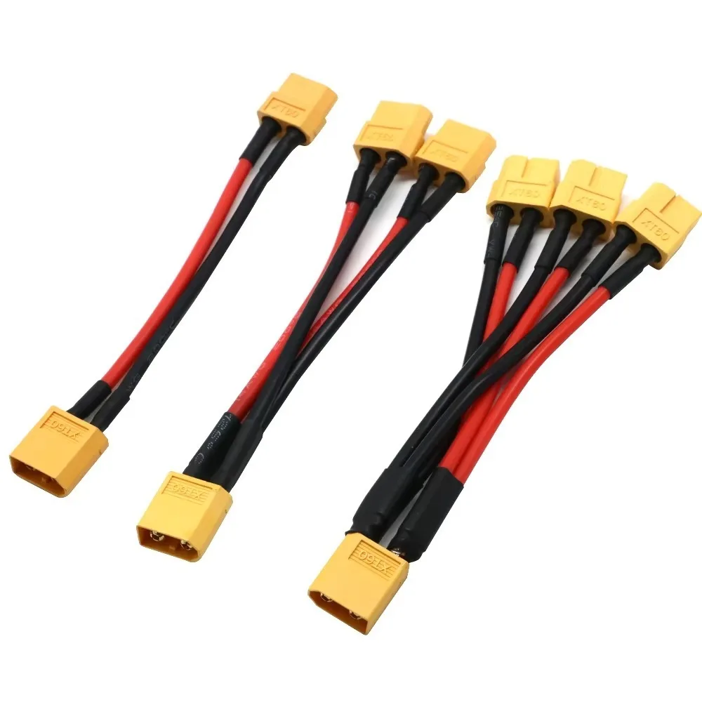 Conector de batería paralelo XT60, enchufe macho hembra, Cable de extensión de batería de 10 cm, Cable conector de 14 AWG para motores de batería RC