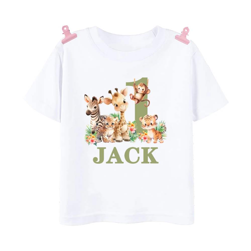 Camisa de cumpleaños personalizada, camiseta de 1 a 9 años, camiseta salvaje para niños, camiseta de fiesta en la jungla, Animal de Safari con nombre, ropa, regalos para niños, Tops - imagen 4