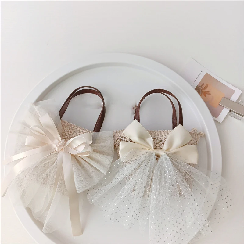 INS Sweet Style bolsas portátiles para niños y niñas, bolso de cubo de encaje ahuecado con lazo grande, accesorios de ropa de princesa, bolsa de playa - imagen 4