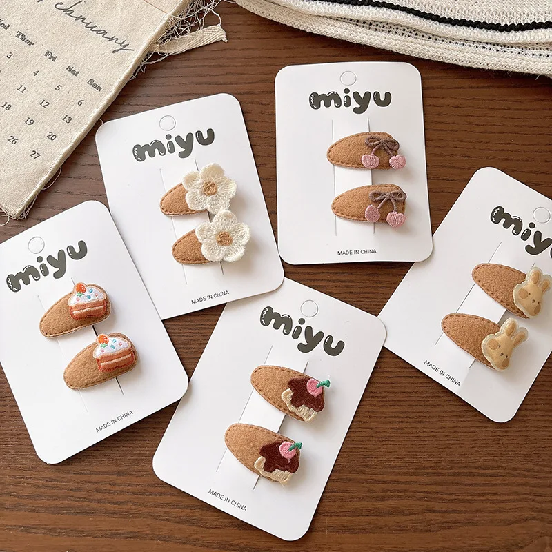 2 unids/set de pinzas para el pelo de bebé de café lechoso, pasadores BB con forma de gota pequeña, pinzas para flequillo con flecos de dibujos animados florales bonitos para niños pequeños - imagen 2