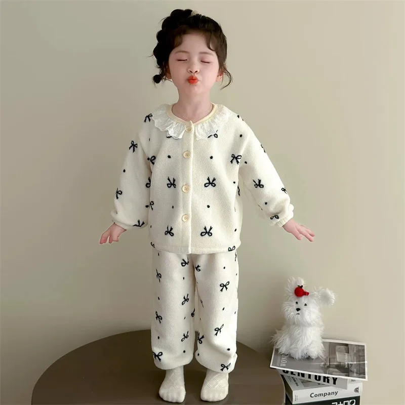 Conjunto de pijama infantil de lana con pajarita y cárdigan - imagen 5