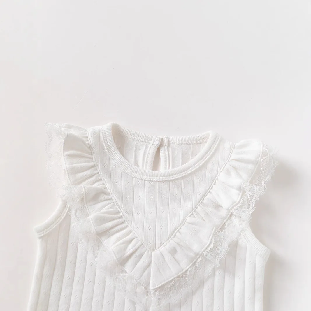 Ropa de verano para niñas recién nacidas, monos rosas de algodón con encaje a la moda coreana, monos sin mangas con cuello en V y cosas para bebés de una pieza B024 - imagen 5