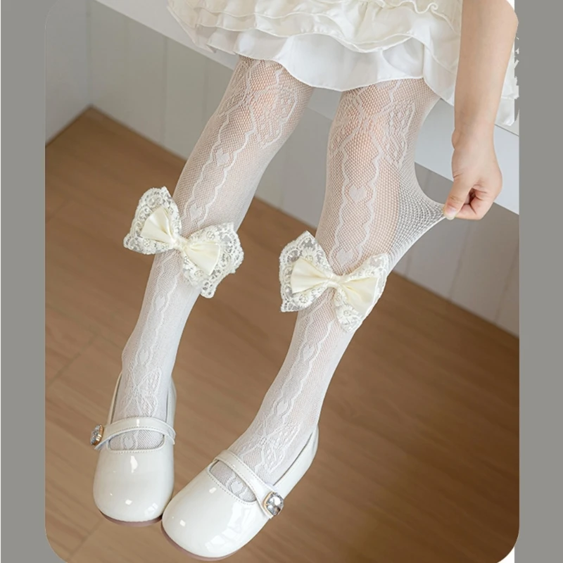 2025 nuevas medias de verano para niñas, medias de algodón puro, malla transpirable, lazo blanco y negro, pantimedias de princesa para niños, mallas Lolita para 2-13 años - imagen 4