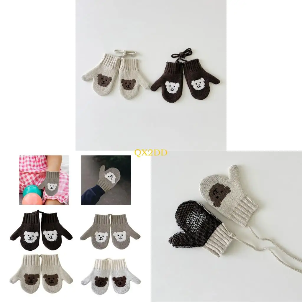 Guantes invierno seguros niños QX2D Diseño correa para cuello las mitones calientes durante 2 a 5 años Niños