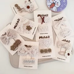 Clip de prensa con lazo de encaje, horquilla Floral con lazo de Color café Beige, tocado de princesa dulce para bebé, pinza para el pelo