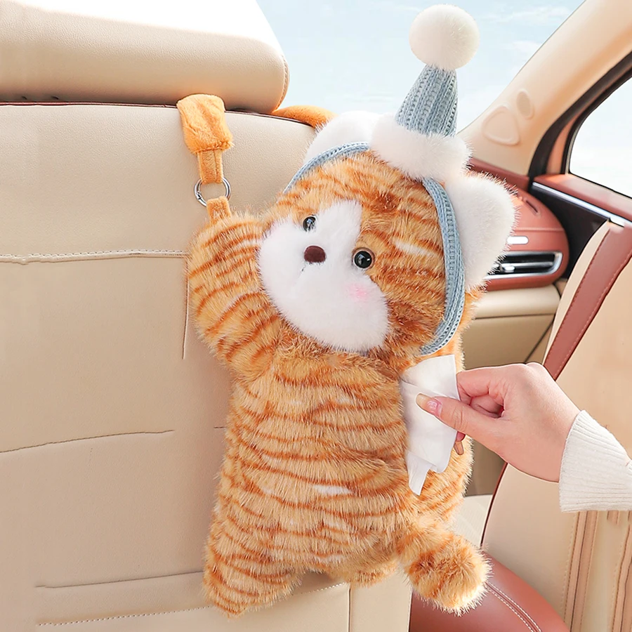 Caja de pañuelos para coche Universal felpa colgante con forma gato - imagen 2