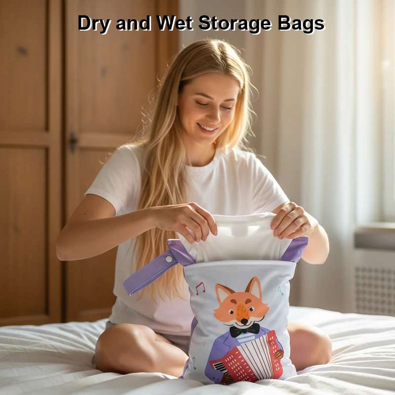 Organizador de almacenamiento para mamá con bolsillos dobles de bloques de color y estampados de dibujos animados Pororo, bolsa de pañales portátil para bebé para viaje, cochecito