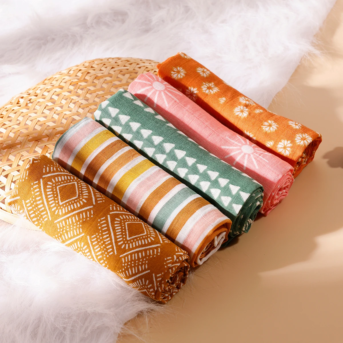 HappyFlute estampado de moda 5 unids/set 60*60CM muselina suave Swaddle alimentación eructo paño recién nacido algodón bebé cara y toallita para lavar a mano - imagen 5