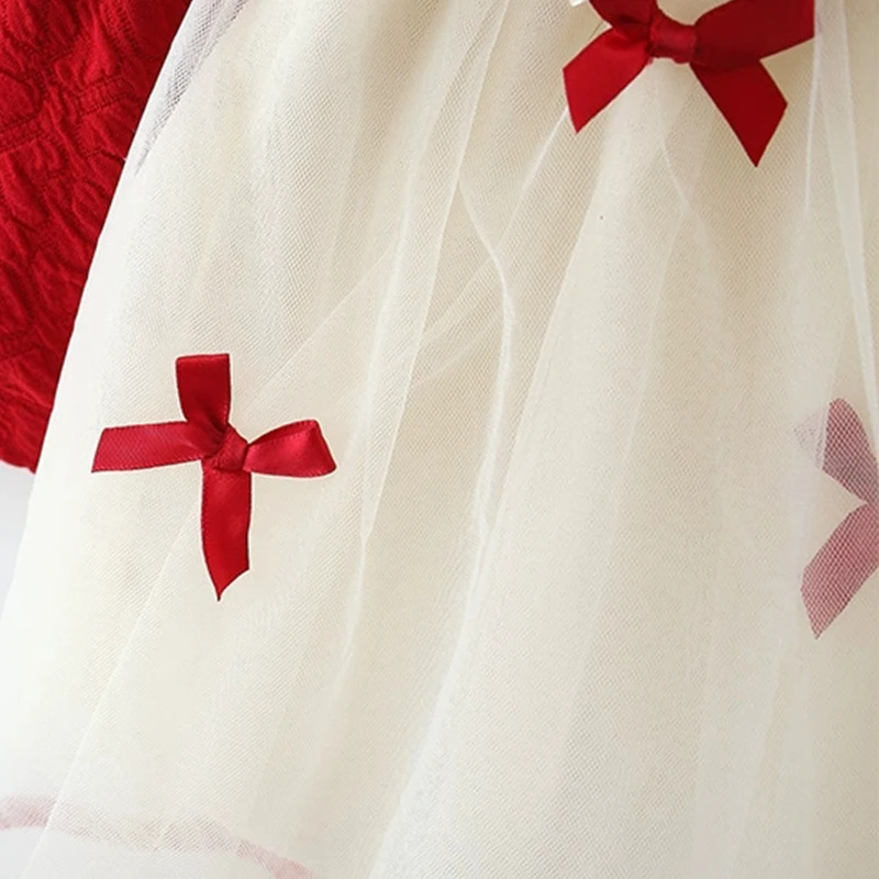 Vestido niña algodón manga larga lazo cuello muñeca–Primavera/otoño - imagen 4