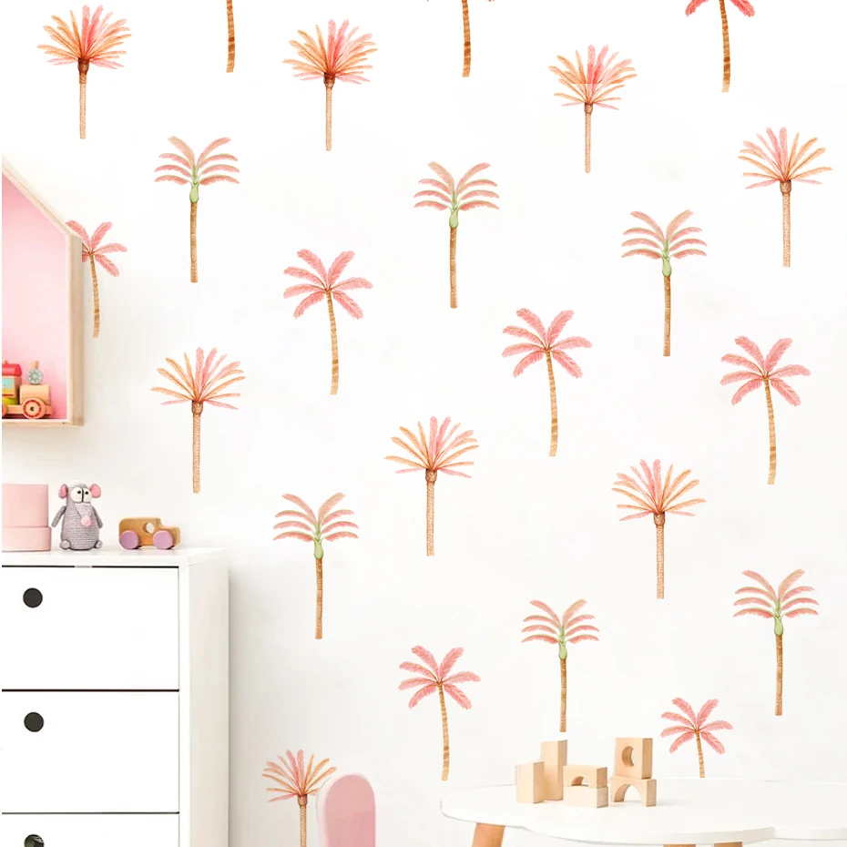 Pegatinas de pared infantiles palmera coco boho Rosa extraíbles