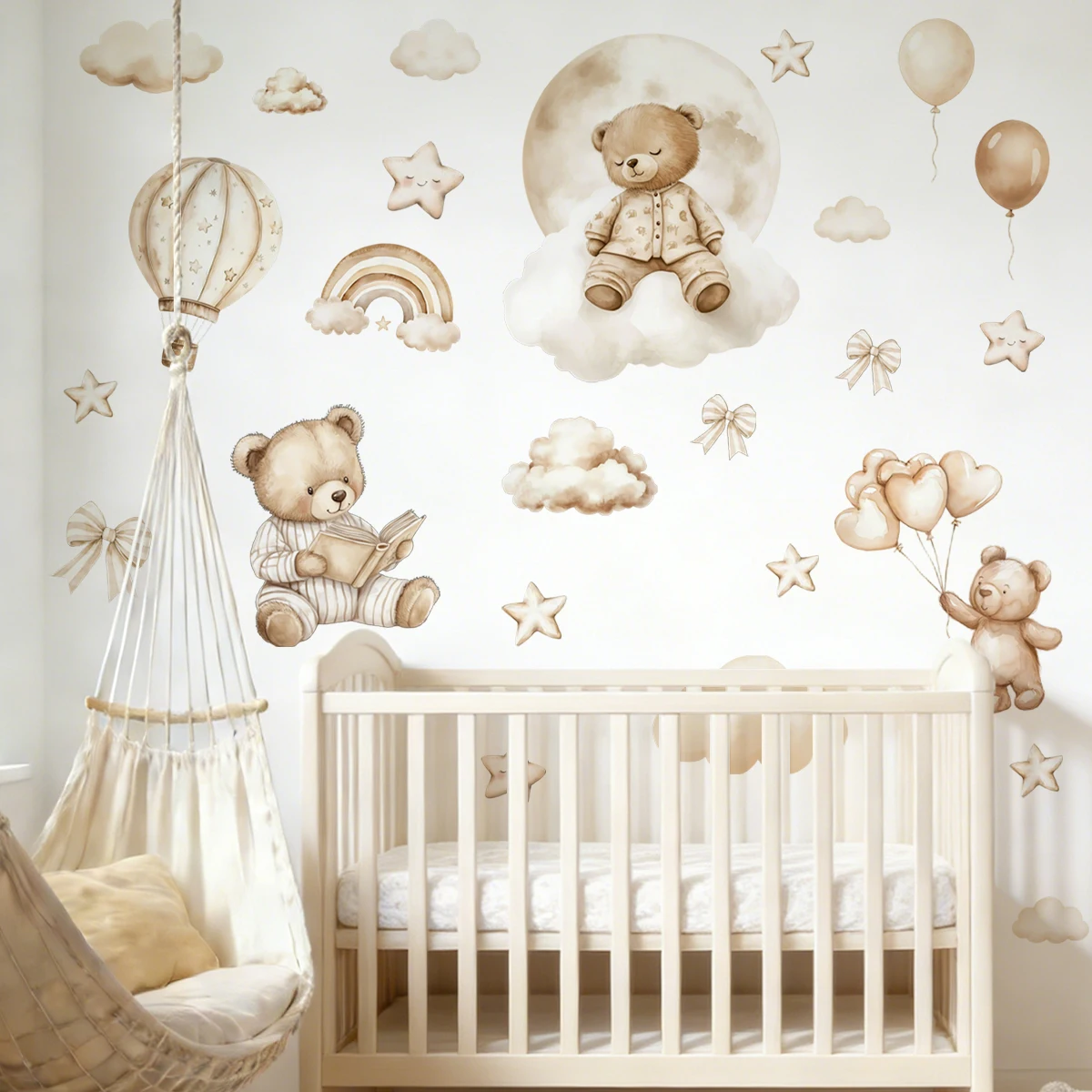 globo oso peluche con pegatina pared acuarela infantil - imagen 3