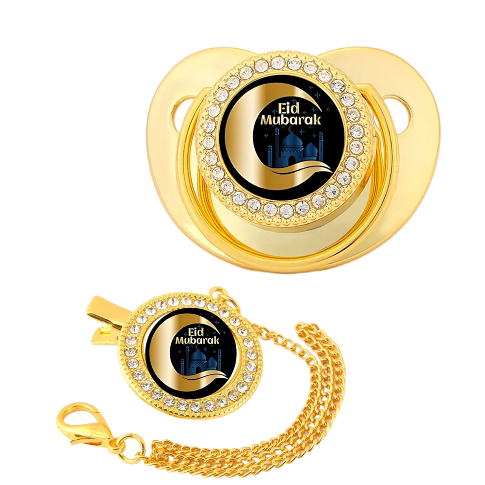 Colgante dorado de dibujos animados para bebé musulmán recién nacido, clip para chupete, soporte de cadena, dientes, juguete Kawaii para bebé, regalo para masticar la boca - imagen 5