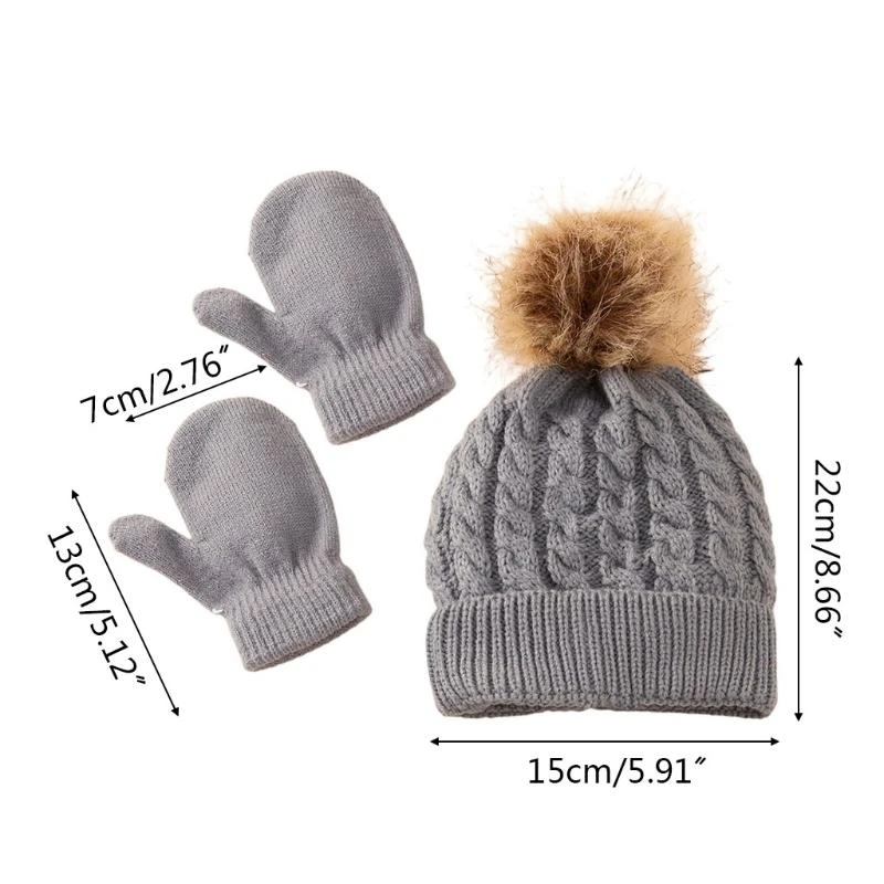 M76C invierno cálido bebé sombrero Color sólido guantes conjunto gorros bola piel manoplas niños niñas niños - imagen 5