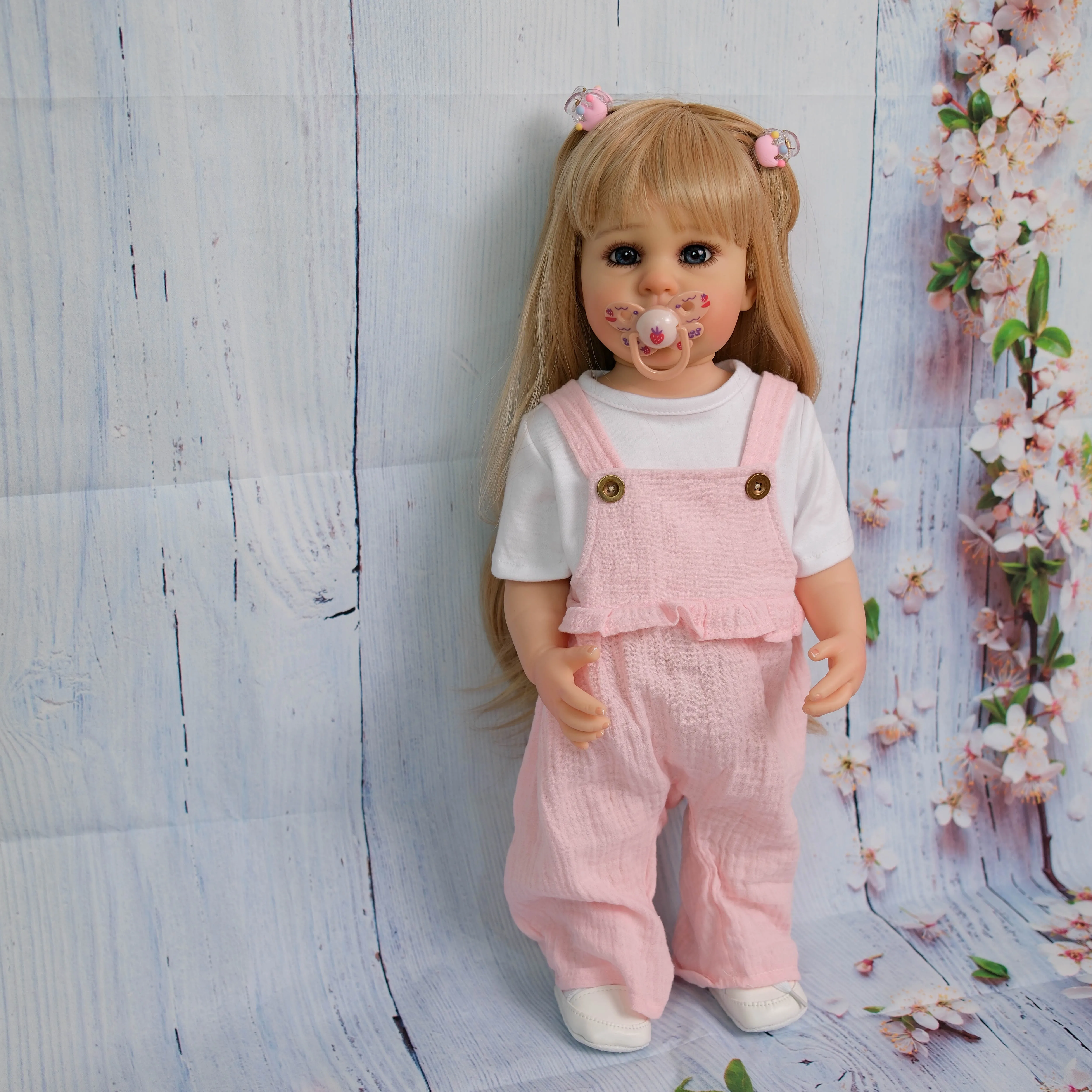 NPK 22 ''hecho a mano de cuerpo completo vinilo Reborn niño princesa Ellie con patas de pie pintura a mano muñeca de arte realista coleccionable