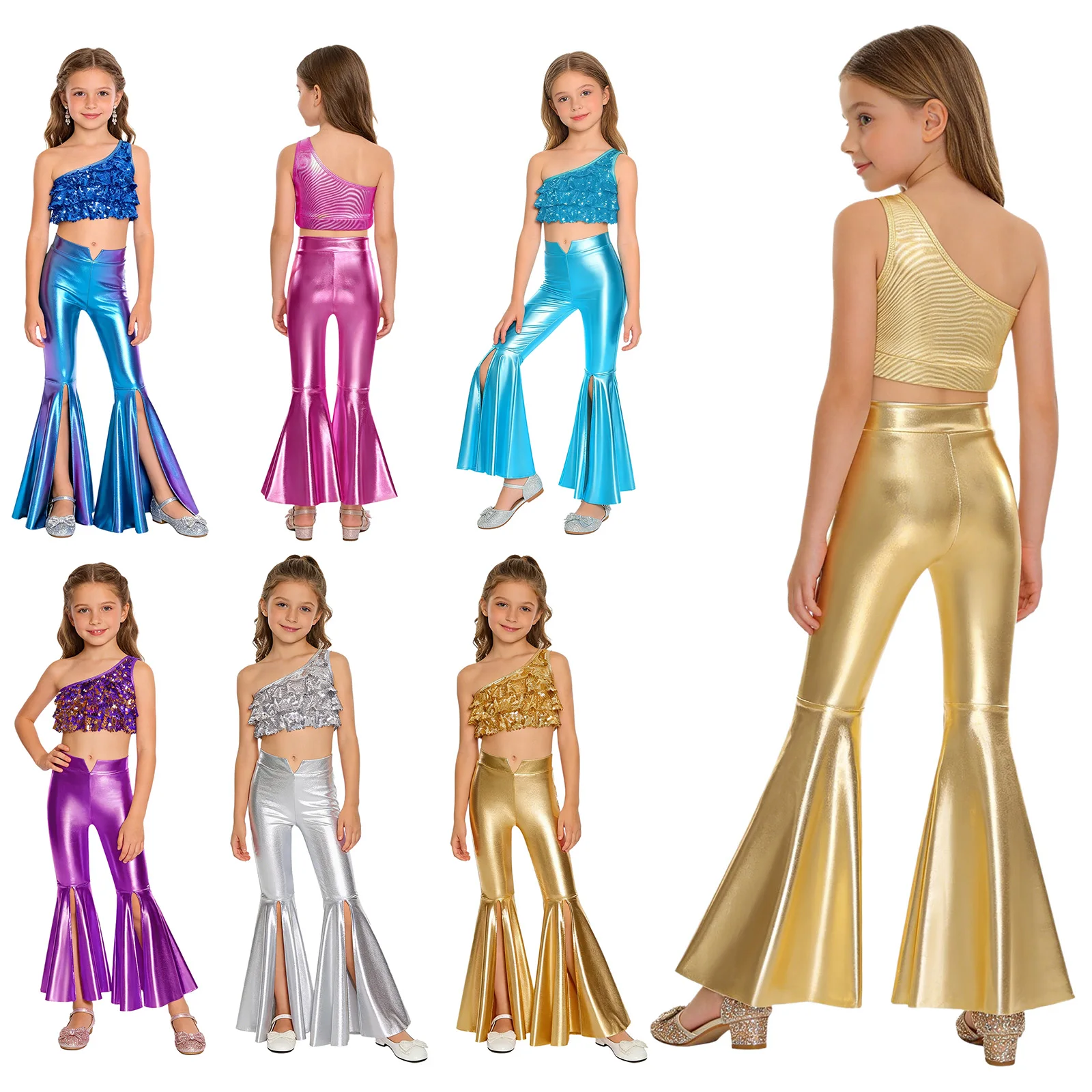 Disfraz de baile disco años 70 con lentejuelas y volantes para niña - imagen 5