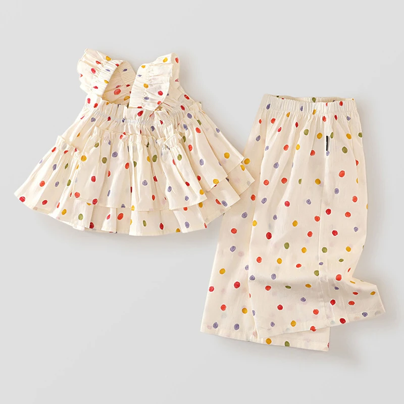 Conjunto verano niña con chaleco de lunares y pantalón suelto - imagen 5