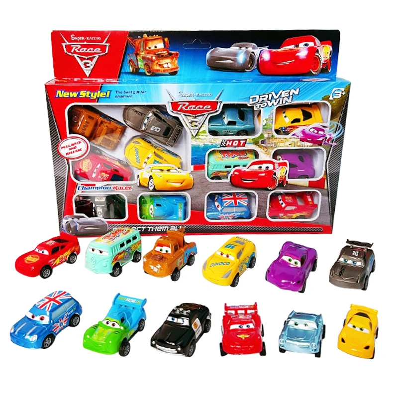 Disney Pixar Cars 2 3 juego de coches de juguete para tirar hacia atrás relámpago McQueen Cruz Ramirez Mater Mini modelo pequeño Sheriff regalo de cumpleaños para niños