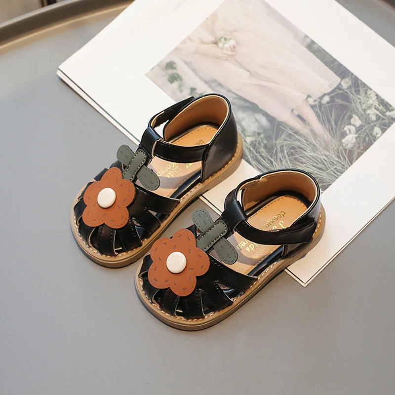 Sandalias para niñas, zapatos de playa de verano para niños, zapatos de princesa de flores, zapatos informales antideslizantes de suela blanda para niños pequeños, talla 21-30 - imagen 3