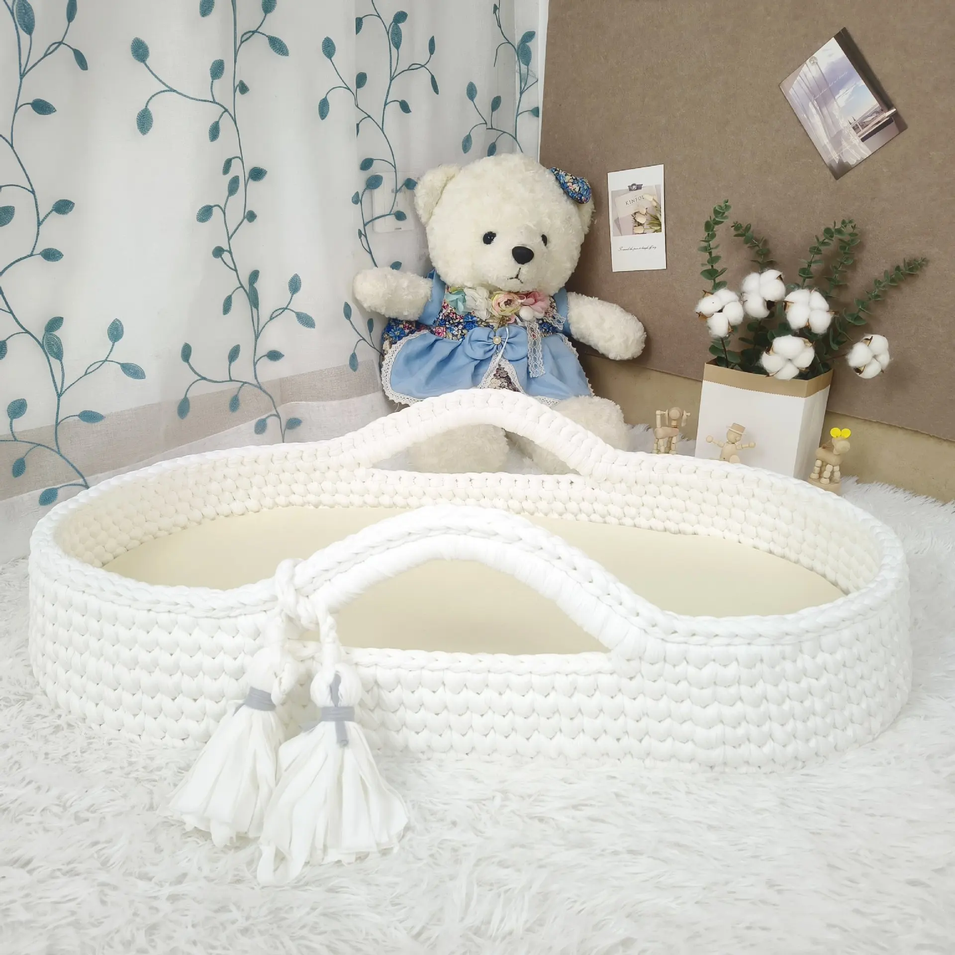 Cesta portátil de cuerda de algodón para cambiar pañales de bebé recién nacido, cuna para recién nacido, cesta para cambiar pañales tejida a mano, cesta para dormir