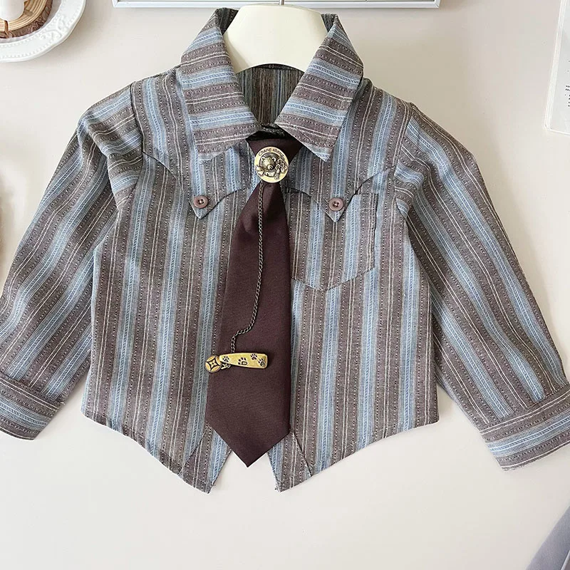 MILANCEL Conjunto de otoño infantil con camisa de rayas y falda corta - imagen 4