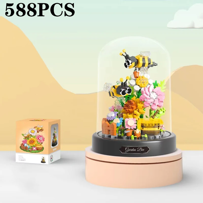 Bloques de construcción Bonsái - Flores y mariposas en maceta