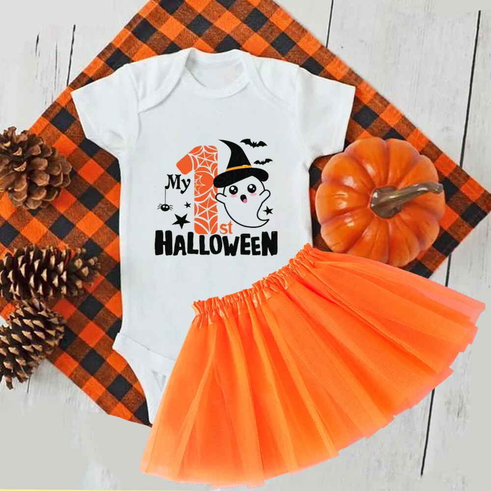 Es mi primer cumpleaños, trajes de Halloween para niñas, pelele de 1er Halloween para bebés + vestido tutú, conjunto de 2 uds, disfraz de Halloween - imagen 2