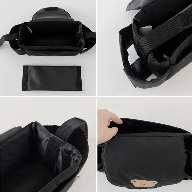Bolsa para cochecito de bebé, bolsas de almacenamiento con bordado de oso y ardilla de dibujos animados, accesorios organizadores de cochecito colgantes portátiles impermeables para exteriores - imagen 5