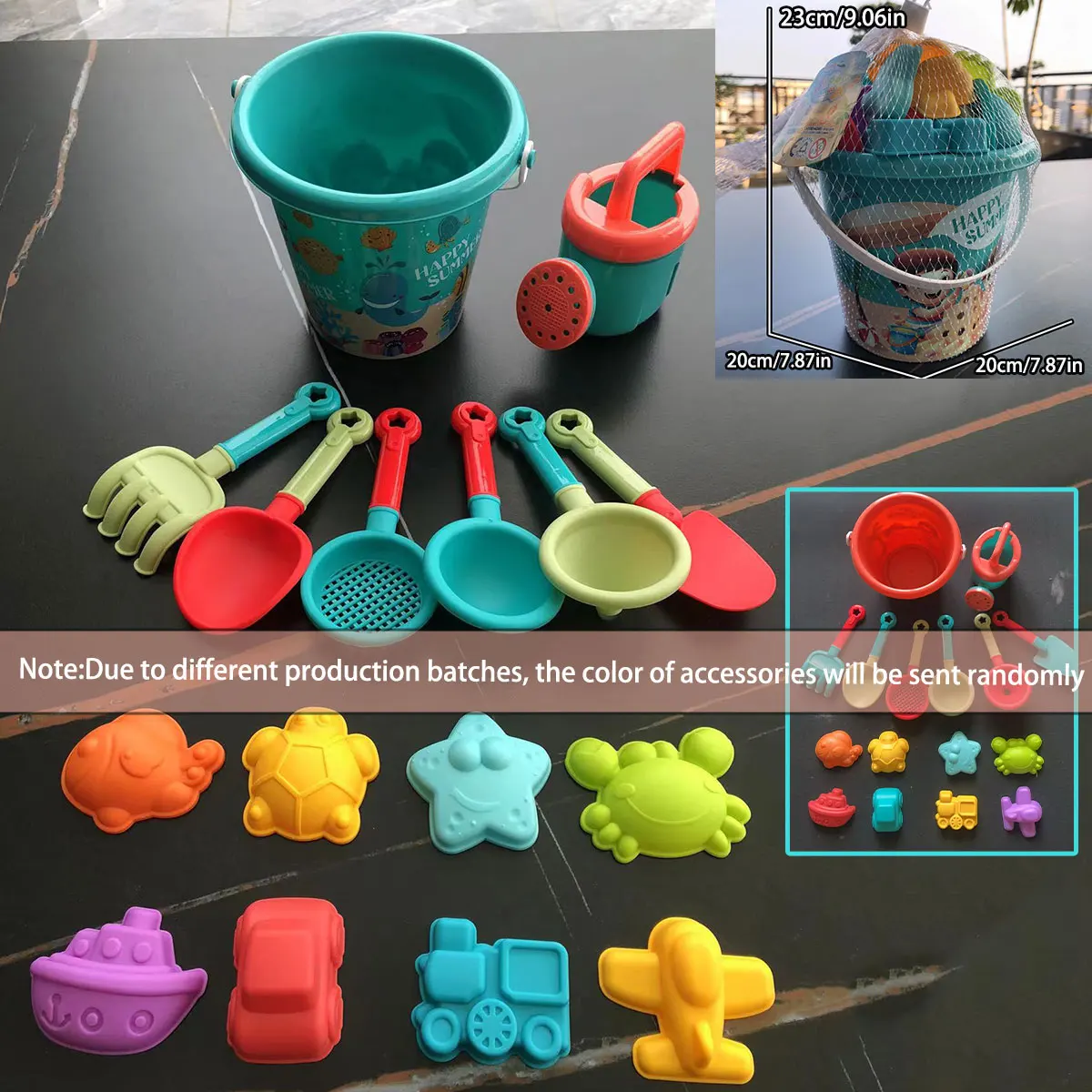 Niños 10/14/16 Uds juguetes de playa verano al aire libre juego de arena cubo botella pala niños juego de agua herramienta de nieve de invierno regalo color al azar - imagen 4