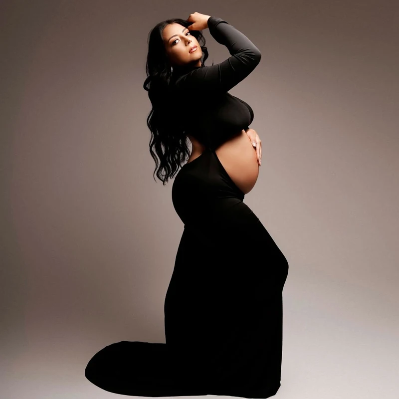 Vestido premamá para sesión de fotos – Cuello alto manga larga - imagen 5