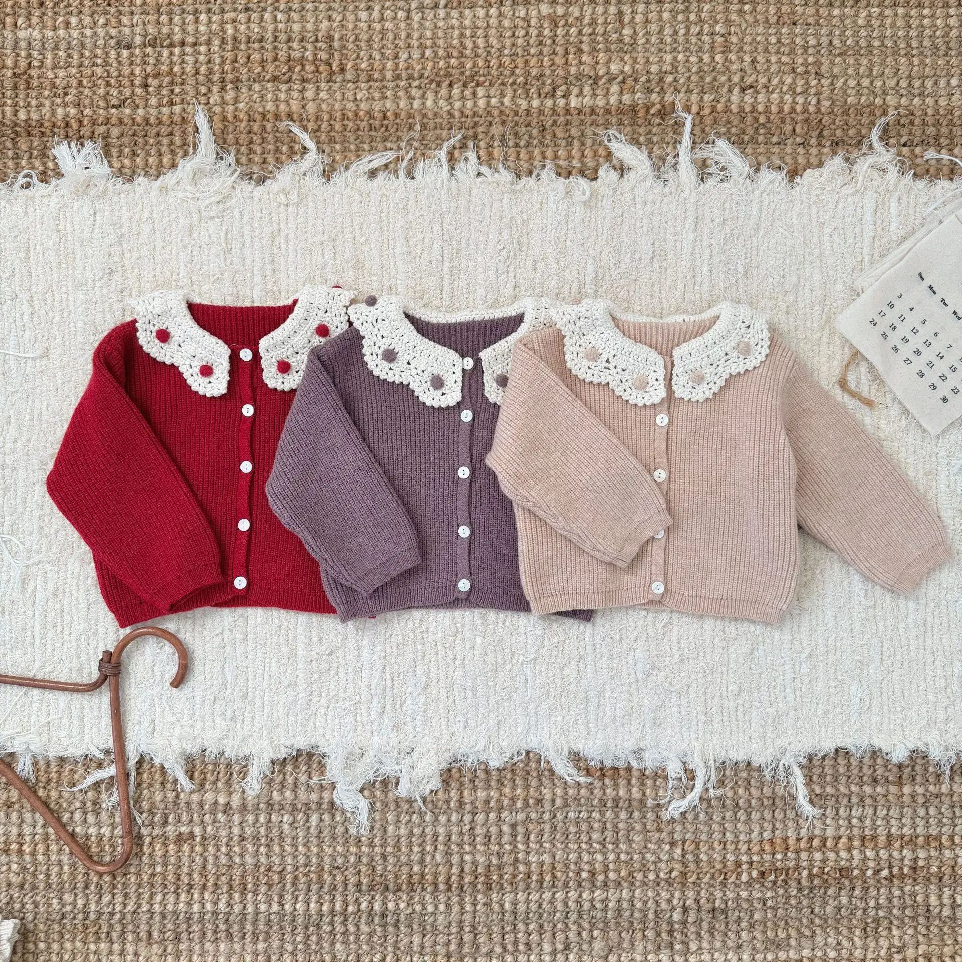 2026 primavera nuevos suéteres para niñas cuello hecho a mano prendas de punto para niñas cárdigans de punto Vintage para niñas - imagen 3