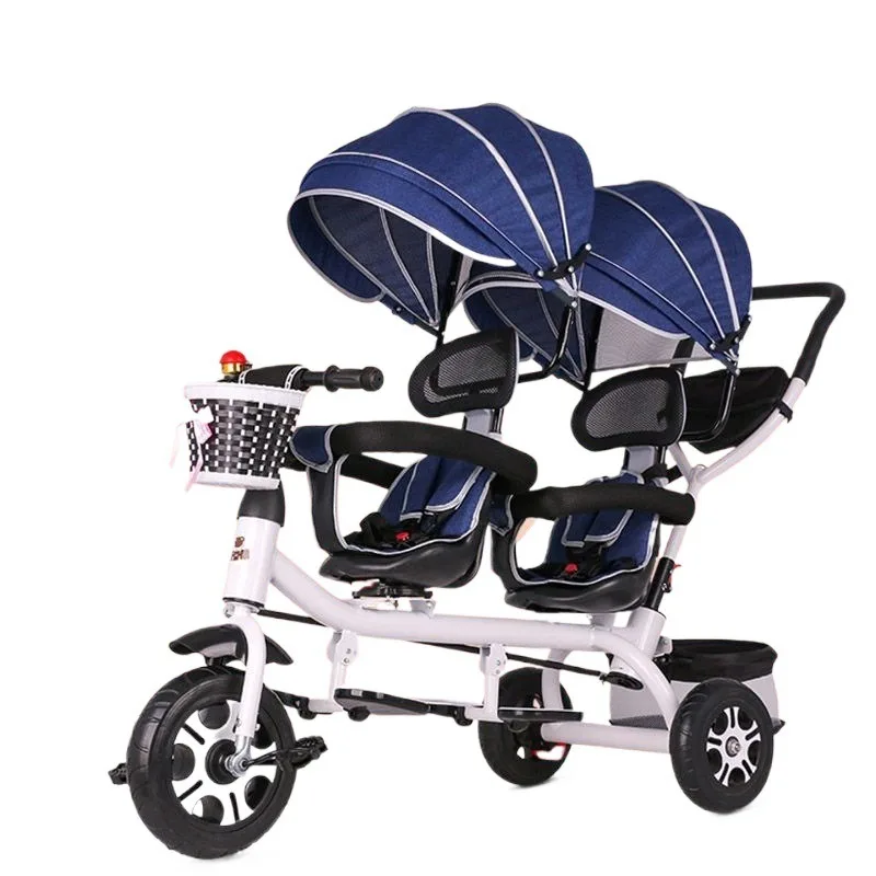 Triciclo doble bebé de año convertible en cochecito bicicleta niños - imagen 3