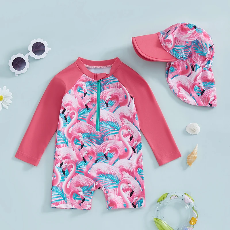 Tregren Traje de baño manga larga para niña con estampado floral - imagen 3