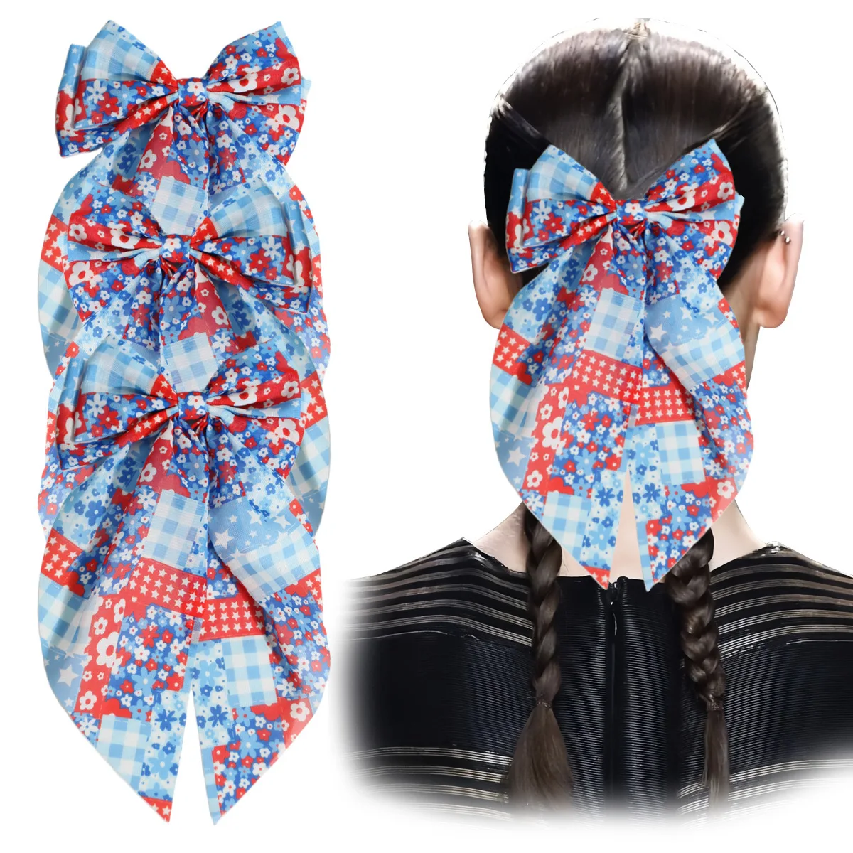Horquilla con lazo de gasa estampada para cabello de niña - imagen 4