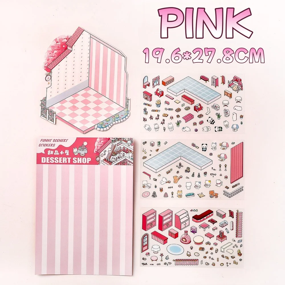Pegatinas de paisajismo 3D Kawaii, escena en miniatura de dibujos animados, pegatinas tridimensionales apilables visuales, regalo para niños - imagen 4