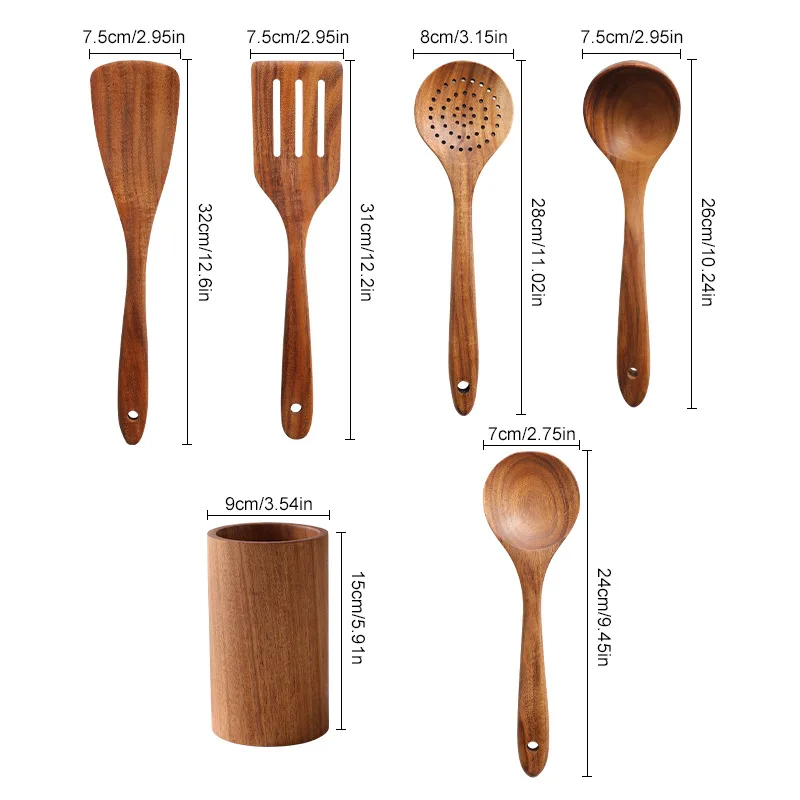 Juego de utensilios de madera con cubo de almacenamiento