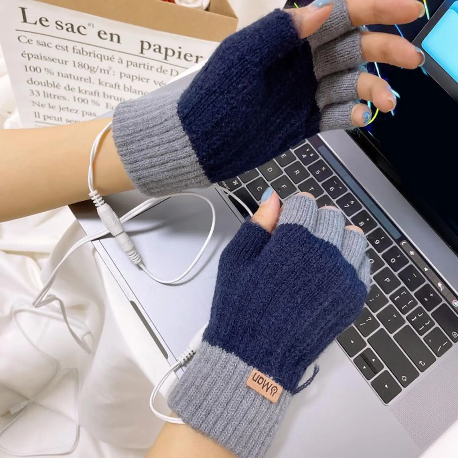 USB Heated Gloves for Men Women Fingerless for Cycling Work Typing Sports Laptop