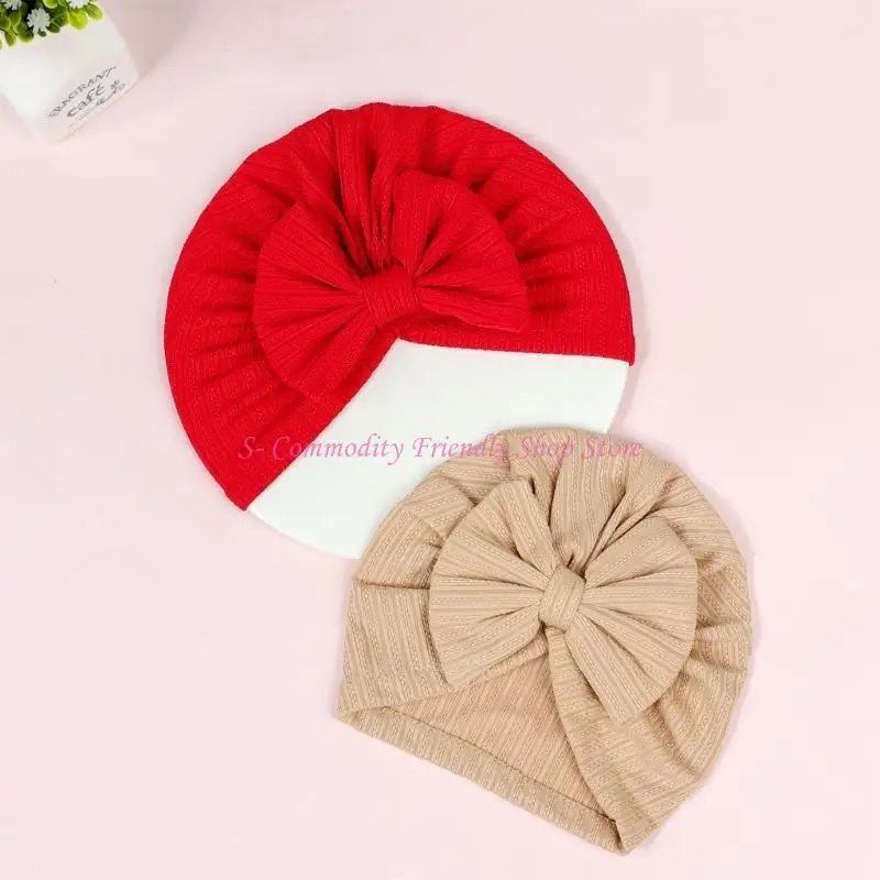 85ae Baby Bow Hat Color sólido Muslin Sombrero Suave turbante Sombrero 0-12m Lictos sin hueso Sombrero sin hueso - imagen 3