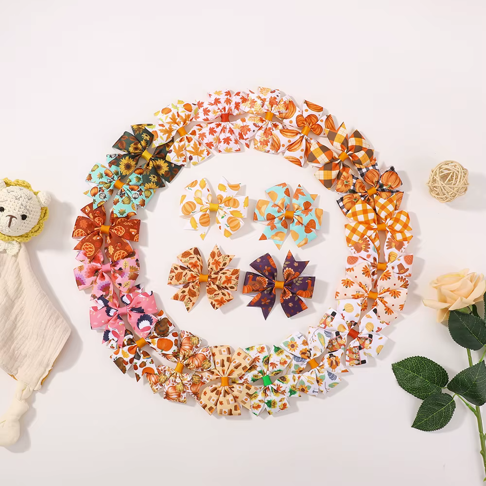 Pinzas con lazo Día de Acción Gracias – Cinta otoño y horquillas hojas - imagen 4