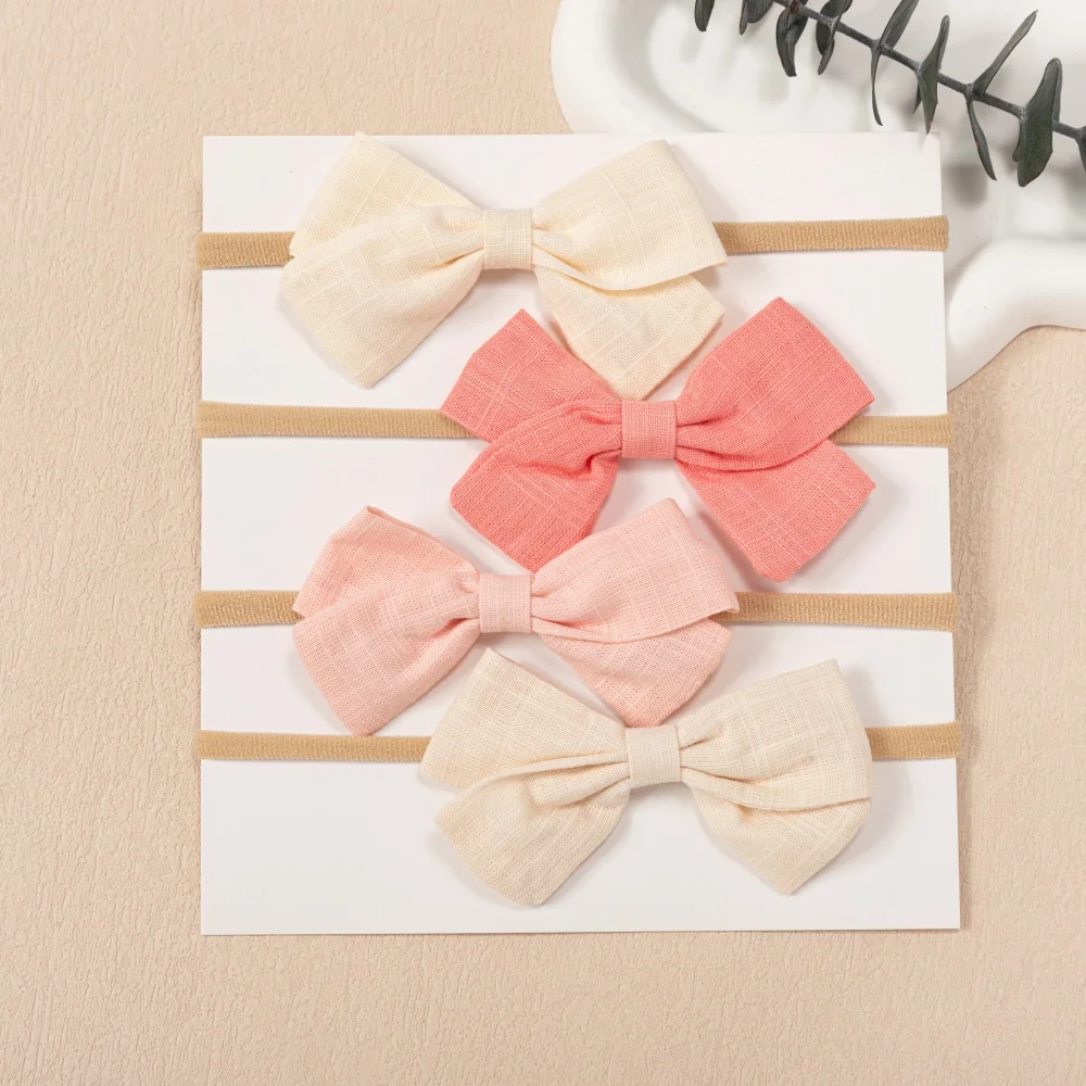 4 Uds. Diadema con lazo para bebé, diadema de nailon bonita para niña, gorros elásticos suaves para niño recién nacido, accesorios para el cabello para fotografía