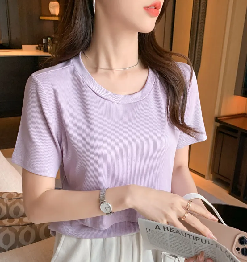 9082 #   Camisetas informales de algodón liso para maternidad y lactancia, camiseta con cubierta para madre posparto, Tops para embarazo 2023 - imagen 3