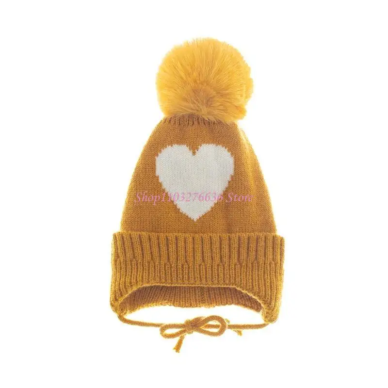 Gorro R6FD con forma corazón, gorro tejido acogedor y cálido para invierno, gorro holgado con pompón esquí para snowboard, - imagen 4