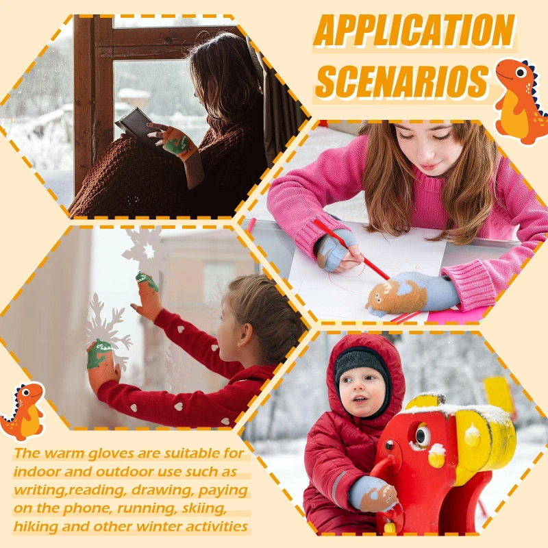 Guantes sin dedos de invierno para niños, manoplas para dedos para niños pequeños, manoplas de medio dedo convertibles de punto con solapa para edades de 5 a 10 años - imagen 5