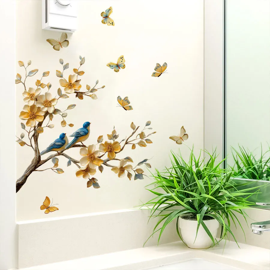 Pegatinas de pared autoadhesivas con gradiente de viento, flor, pájaro, mariposa, para decoración del hogar y dormitorio, pegatinas de pared cálidas - imagen 4