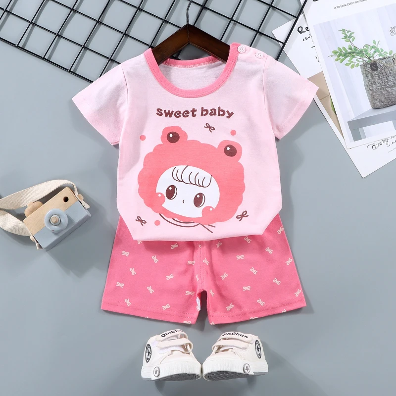 Conjunto de manga corta para niños, camiseta de algodón puro para niño, ropa de verano para bebé, pantalones cortos para niña, ropa de bebé, ropa de verano - imagen 3